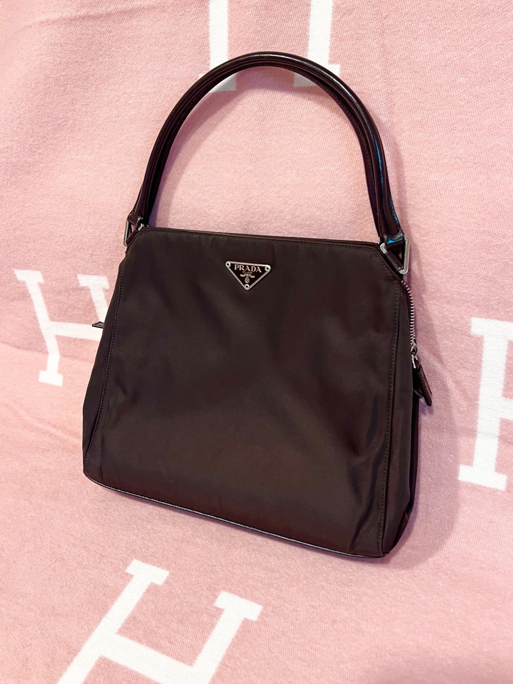 PRADA🌟 Dark Brown Nylon Shoulder Bag with Top Handle. 🌸Offers welcome!